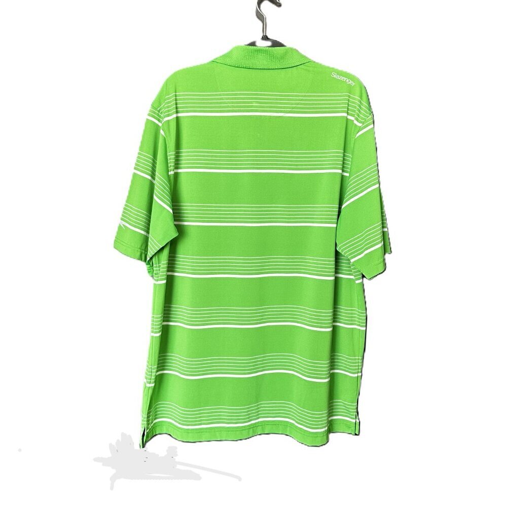 Men's Slazenger Golf Polo Size Lg Green With White Stripes - Picture 3 of 6